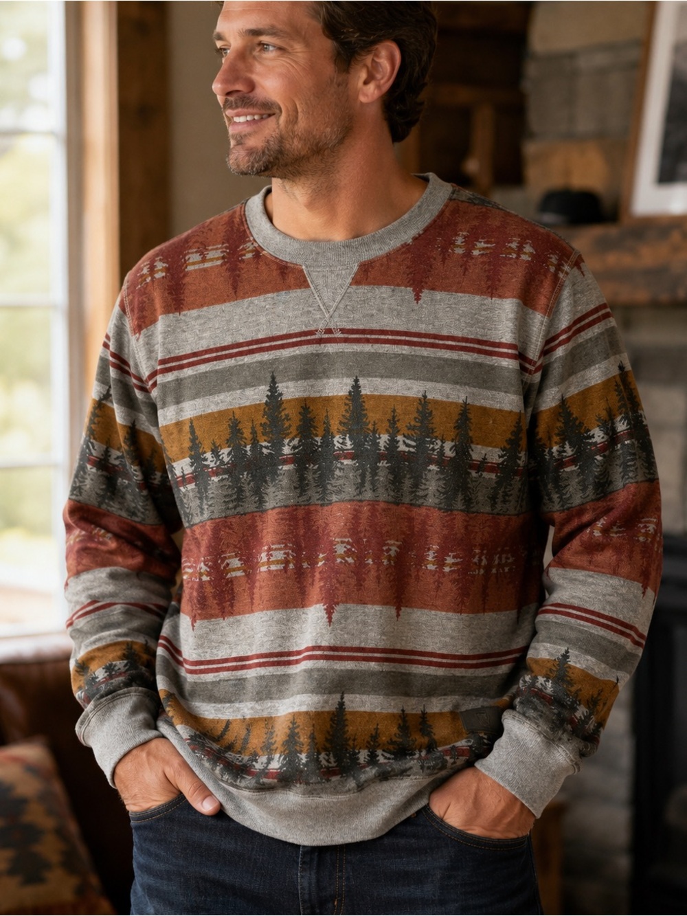 Wind River Outfitters Co. Cabin Print Fleece Sweatshirt | Men’s XL Sherpa Lined
